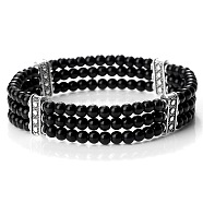 Round Natural Obsidian & Alloy Multi-Strand Beaded Stretch Bracelets for Women Men(GQ0306-2)