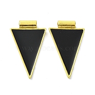 Brass Enamel Pendants, Triangle Charm, Real 18K Gold Plated, Black, 35x21x5mm, Hole: 2mm(KK-R157-10G)