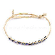 Handmade Braided Raffia Bracelets, Lucky Bracelets, with Seed Beads, Adjustable, Gray, 9-7/8 inch~10-7/8 inch(25cm~27.5cm)(AJEW-S072-39B)