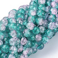 Spray Painted Crackle Glass Beads Strands, Round, Two Tone, Dark Cyan, 4mm, Hole: 1.1~1.3mm, about 200pcs/strand, 31.4 inch(CCG-Q002-4mm-06)