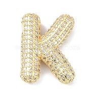Rack Plating Brass Micro Pave Cubic Zirconia Pendants, Real 18K Gold Plated, Lead Free & Cadmium Free, Letter, Letter K, 22.5x17.5x6mm, Hole: 4x2.5mm(KK-Q790-01K-G)