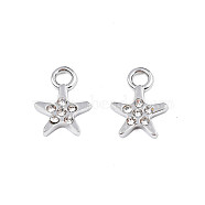304 Stainless Steel Charms, with Crystal Rhinestone, Star, Stainless Steel Color, 11.5x9x2mm, Hole: 2mm(STAS-N095-143)