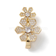 Rack Plating Flower Brass Pave Clear Cubic Zirconia Fold Over Magnetic Clasps, Cadmium Free & Lead Free, Long-Lasting Plated, Real 18K Gold Plated, 25x16x10mm, Hole: 3mm and 5mm(X-KK-C019-21G)