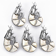 Labster Shape Natural White Shell Brooch Pin, Alloy with Rhinestone Lapel Pin for Girl Women, Lead Free & Cadmium Free, Antique Silver, PapayaWhip, 52~53x28~31x11~12mm, Hole: 7x4mm, Pin: 0.7mm(G-N333-003B-RS)