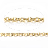 Ion Plating(IP) 304 Stainless Steel Cable Chains, Diamond Cut Chains, Unwelded, Faceted, with Spool, Oval, Golden, 5x4x1.2mm, about 32.8 Feet(10m)/roll(CHS-H007-04G)