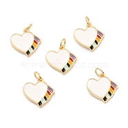 Real 18K Gold Plated Brass Charms, with Enamel and Jump Rings, Long-Lasting Plated, Heart, Colorful, 15x14.5x2mm, Jump Ring: 5x1mm, 3mm Inner Diameter(KK-L206-010A-G)