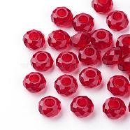 Glass European Beads, Large Hole Beads, No Metal Core, Rondelle, Dark Red, 14x8mm, Hole: 5mm(GDA007-71)