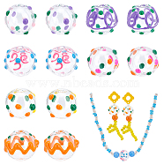 Elite 12Pcs 6 Style Transparent Glass Enamel Beads, Round, Mixed Color, 14x13~14mm, Hole: 2mm, 2pcs/style(GLAA-PH0002-06)