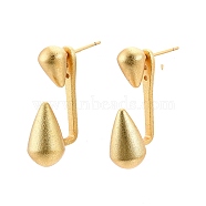 Rack Plating Brass Teardrop Front Back Stud Earrings for Women, Nickel Free, Matte Gold Color, 26x11mm, Pin: 0.7mm(EJEW-G321-15MG)