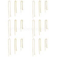 9 Pairs 3 Style Brass Stud Earring Findings, with Loops, Long-Lasting Plated, Ear Threads, Golden, 70~100x1x0.6~1mm, Hole: 1.5~2mm, Pin: 0.5~0.7mm, 3 Pairs/style(KK-DC0001-38)