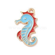 Alloy Enamel Pendants, Light Gold, Cadmium Free & Lead Free, Sea Horse Charm, Light Sky Blue, 25x14x1mm, Hole: 1.5mm(ENAM-A008-42KCG-02)