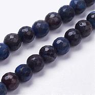 Natural Silver Leaf Jasper Beads Strands, Round, Faceted, Dyed, Blue, 8mm, Hole: 1mm, about 26pcs/strand, 7.9 inch(20.3cm)(G-K181-8mm-O03)