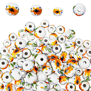 180Pcs 3 Style Handmade Porcelain Beads, Round with Sunflower Pattern, Mixed Color, 8~12x7~11mm, Hole: 3mm(PORC-HY0001-09)