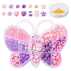 DIY Jewelry Making Kits, Including Cube & Star & Heart & Column & Barrel Opaque Acrylic Beads, Plastic Pearlized Beads, Elastic Stretch Thread, Mixed Color, Beads: 298pcs/set(DIY-YW0003-67)