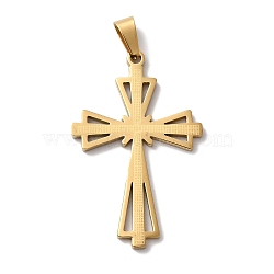 PVD Vacuum Plating 304 Stainless Steel Pendants, Cross Charms, Religion, Golden, 39.5x25x2mm, Hole: 7.5x3.5mm(STAS-L081-039G)