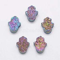 Hamsa Hand Druzy Crystal Beads, Electroplate Natural Druzy Crystal Beads, Multi-color Plated, 13x10.5x4.5~5mm, Hole: 1mm(G-F535-46H)