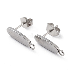 201 Stainless Steel Oval Stud Earring Findings, with 304 Stainless Steel Pins & with Horizontal Loops, Stainless Steel Color, 16x4.5x1.4mm, Hole: 1.6mm, Pin: 0.7mm(STAS-K259-20P)