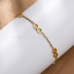 304 Stainless Steel Infinity Link Bracelets, Cable Chain Bracelets for Women, Ion Plating(IP), Golden, 6-3/4 inch(17.2cm)(BJEW-Z099-02G)