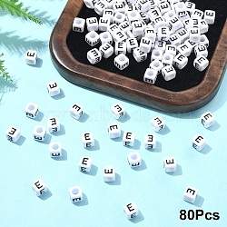 Acrylic Horizontal Hole Letter Beads, with Enamel, Cube, Letter E, 6x6x6mm, Hole: 3.2mm(OACR-YW0002-08E)