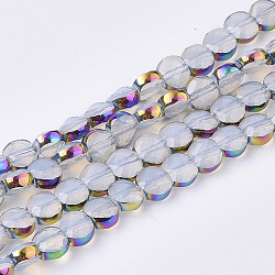 Electroplate Glass Beads Strands, Multi-color Plated, Faceted, Flat Round, Alice Blue, 5.5~6x3.5~4mm, Hole: 1mm, about 98~100pcs/strand, 22 inch(X-EGLA-S187-02K)