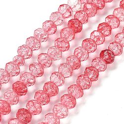 Transparent Crackle Glass Beads Strands, Rondelle, Faceted, Tomato, 8x6mm, Hole: 1.2mm, about 65pcs/strand, 15.55 inch(39.5cm)(CCG-L050-01A-01)