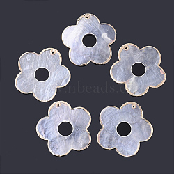 Edge Golden Plated Capiz Shell Pendants, Flower, Clear, 46x46x1mm, Hole: 1.4mm(SHEL-S276-57)