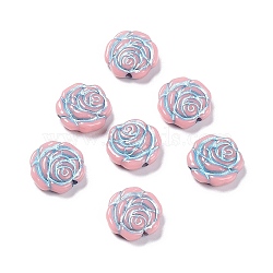 Opaque Acrylic Beads, Metal Enlaced, Rose, Pink, 13.5x14x4.5~5mm, Hole: 1.6mm, about 950pcs/500g(OACR-G016-09I)