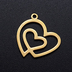 201 Stainless Steel Pendants, Heart with Heart, Golden, 20x19.5x1mm, Hole: 1.5mm(STAS-Q201-JN325-2)