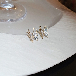 Rhinestone Butterfly Stud Earrings, Golden 925 Sterling Silver Jewelry for Women, Crystal, 14.5x10.5mm(ANIM-PW0001-045D)