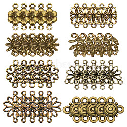 80Pcs 8 Styles Alloy Connector Charms, Antique Bronze, 13~25x8~19, Hole: 1~2mm, 10pcs/style(FIND-AR0005-82A)