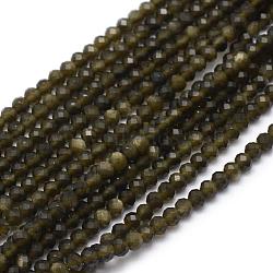 Natural Golden Sheen Obsidian Beads Strand, Faceted, Round, 3mm, Hole: 0.5mm, about 113pcs/strand, 15.35 inch(39cm)(G-E411-34-3mm)