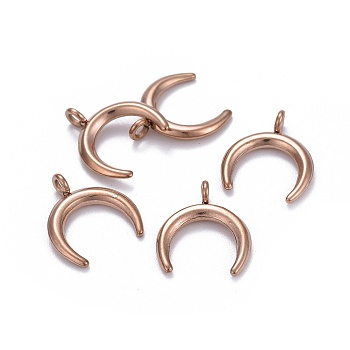 304 Stainless Steel Pendants, Double Horn/Crescent Moon, Rose Gold, 16.5x14.5x2mm, Hole: 2.3mm