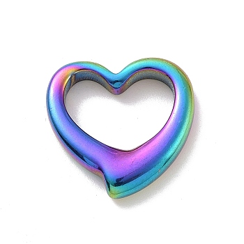 Vacuum Plating 304 Stainless Steel Linking Rings, Heart, Rainbow Color, 16x16.5x3mm