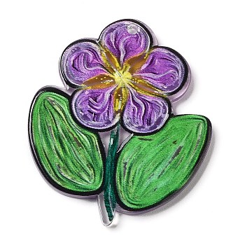 Colorful Acrylic Pendants, Flower, Dark Orchid, 31x32x2.5mm, Hole: 1.6mm