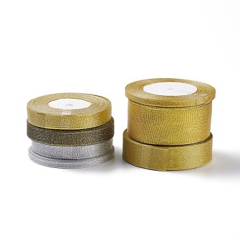 Glitter Metallic Ribbon, Sparkle Ribbon, Suitable for Decoration, Rectangle, Mixed Color, 1/4 inch~1-5/8 inch(6.5~41mm), about 21.87~27.34 yards(20~25m)/roll, 4 rolls/set