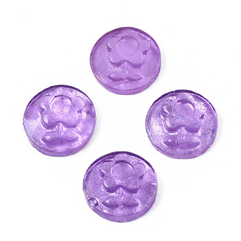 Spray Painted Transparent Resin Cabochons, Flat Round with Flower, Medium Orchid, 10x3.5mm