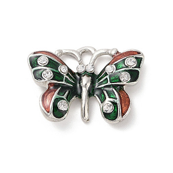 Alloy Enamel Pendants, with Glass Rhinestone, Butterfly Charm, Platinum, 17x24x5.5mm, Hole: 2mm