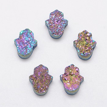 Hamsa Hand Druzy Crystal Beads, Electroplate Natural Druzy Crystal Beads, Multi-color Plated, 13x10.5x4.5~5mm, Hole: 1mm
