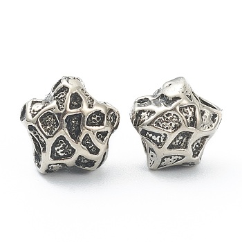 304 Stainless Steel European Beads, Large Hole Beads, Starfish, Antique Silver, 11x11.5x8.5mm, Hole: 4mm