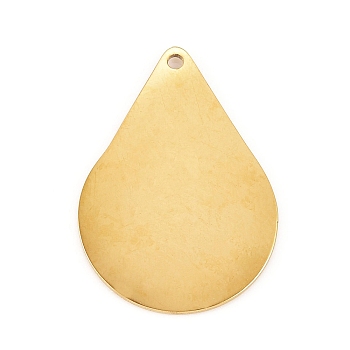 304 Stainless Steel Pendants, Manual Polishing, Stamping Blank Tag, Laser Cut, Teardrop, Golden, 35x25x0.8mm, Hole: 1.2mm