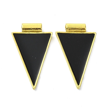 Brass Enamel Pendants, Triangle Charm, Real 18K Gold Plated, Black, 35x21x5mm, Hole: 2mm