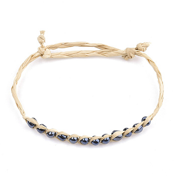 Handmade Braided Raffia Bracelets, Lucky Bracelets, with Seed Beads, Adjustable, Gray, 9-7/8 inch~10-7/8 inch(25cm~27.5cm)