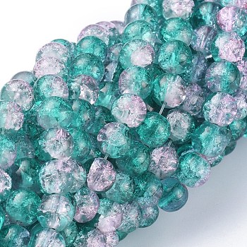 Spray Painted Crackle Glass Beads Strands, Round, Two Tone, Dark Cyan, 4mm, Hole: 1.1~1.3mm, about 200pcs/strand, 31.4 inch