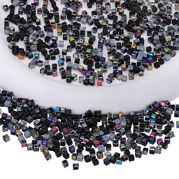 2 Bags Imitation Artificial Crystal Glass Beads, Faceted Cube, Mixed Style, Black, 3x3x3mm, Hole: 0.9mm, about 100pcs/bag