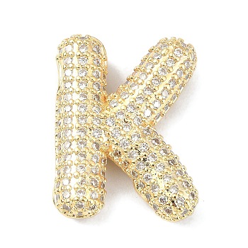 Rack Plating Brass Micro Pave Cubic Zirconia Pendants, Real 18K Gold Plated, Lead Free & Cadmium Free, Letter, Letter K, 22.5x17.5x6mm, Hole: 4x2.5mm