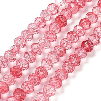 Transparent Crackle Glass Beads Strands, Rondelle, Faceted, Tomato, 8x6mm, Hole: 1.2mm, about 65pcs/strand, 15.55 inch(39.5cm)