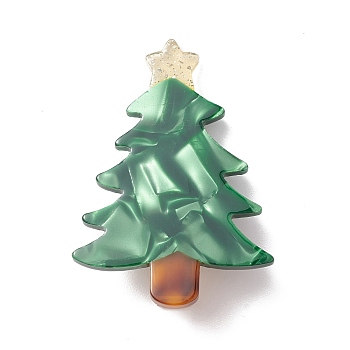 Christmas Cellulose Acetate Alligator Hair Clip, with Alloy Chips, Christmas Tree, 45x32mm