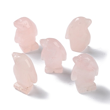 Natural Rose Quartz Carved Healing Penguin Figurines, Reiki Energy Stone Display Decorations, 12.5~13x18~18.5x26.5~27mm