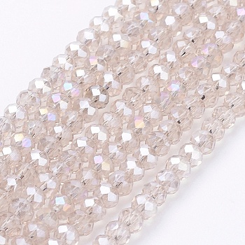 Electroplate Glass Beads Strands, AB Color Plated, Faceted, Rondelle, Antique White, 2.5x2mm, Hole: 0.8mm, about 145~150pcs/strand, 34~35cm