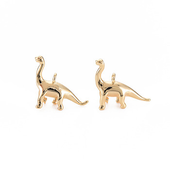 Brass Pendants, Nickel Free, Dinosaur, Real 18K Gold Plated, 13.5x14x5mm, Hole: 1.4mm